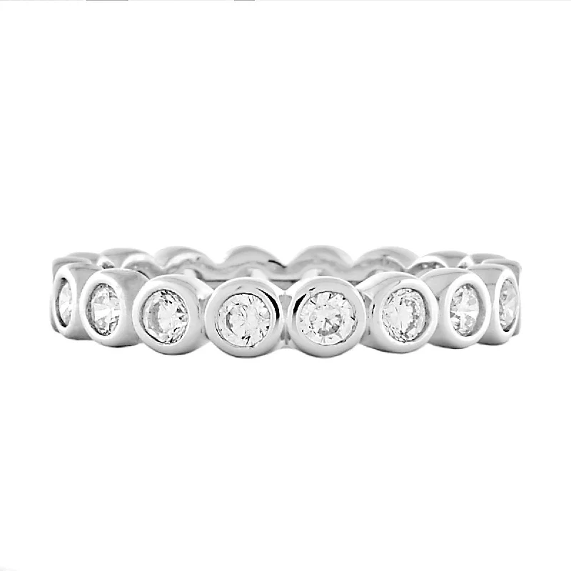 Retro style ring-Vita: 1.08ct Russian IOF CZ Bezel Set Eternity Band Ring 925 Silver