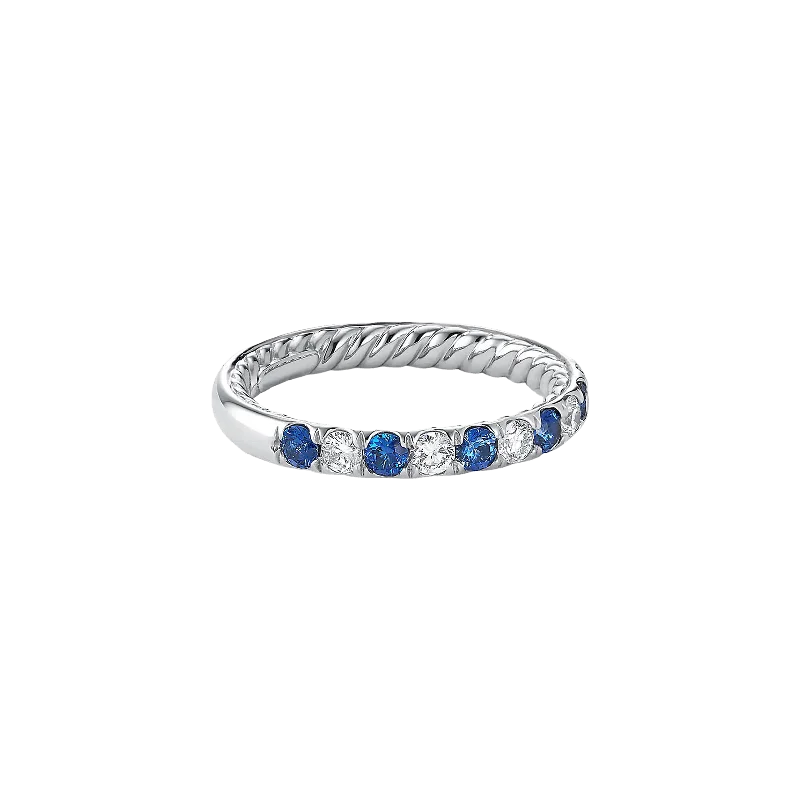 Mixed metal ring-Blue Sapphire and Diamond Eden Half-Round Band