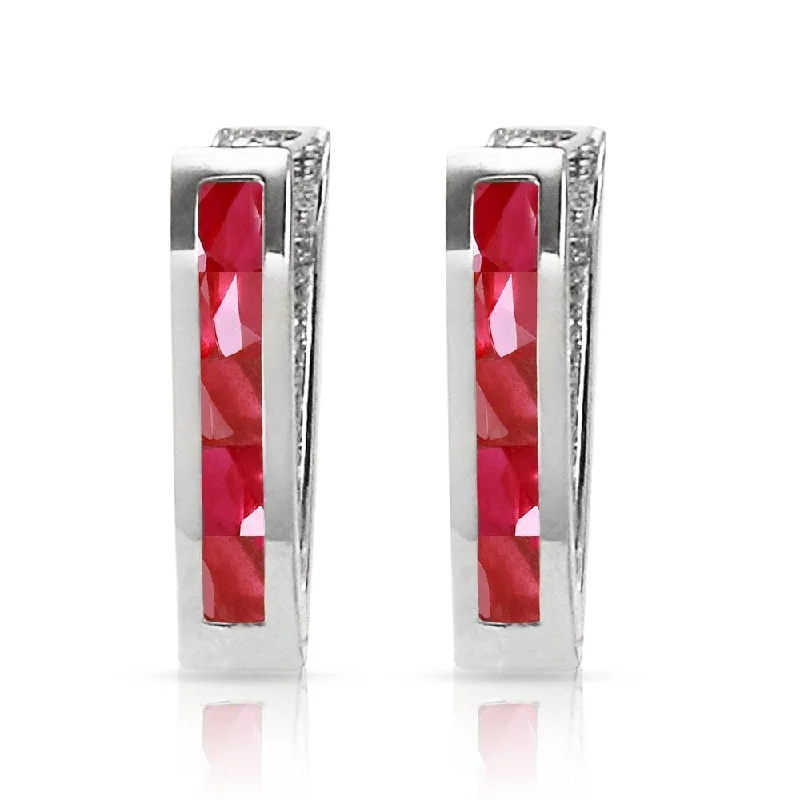 Vintage coin earrings-1.3 Carat 14K Solid White Gold Oval Huggie Earrings Ruby