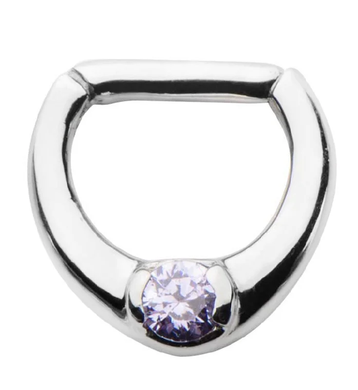 Modern minimalist earrings-14G Stainless Steel Septum Clicker With Single Purple CZ