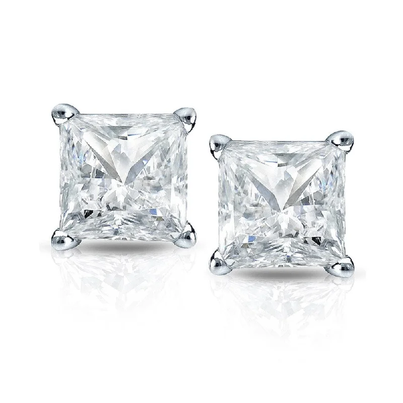 Multi-stone earrings-14k Gold Princess-Cut 1 1/2ct TDW TDW Martini Set Diamond Stud Earrings by Auriya (I-J, SI2-SI3)