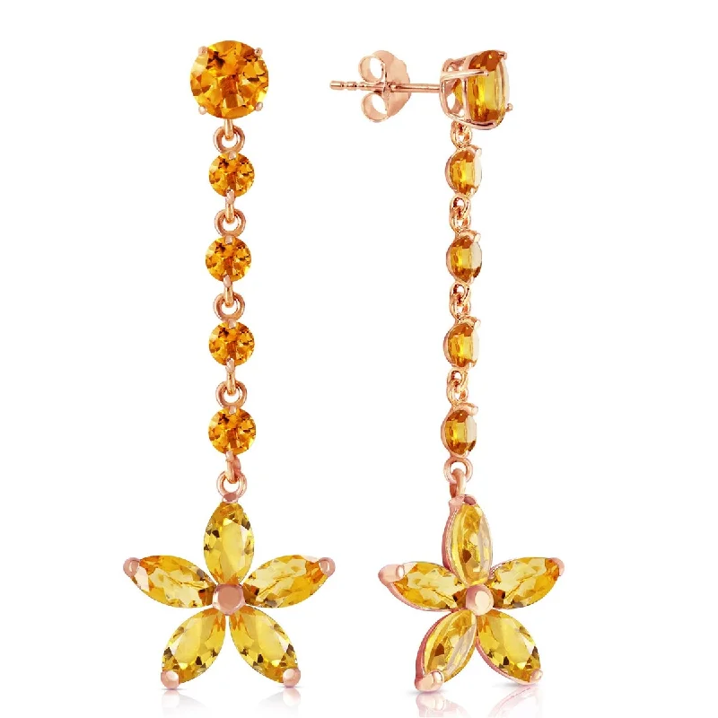 Infinity design earrings-14K Solid Gold Chandelier Flower Citrine Natural Gemstone Earrings