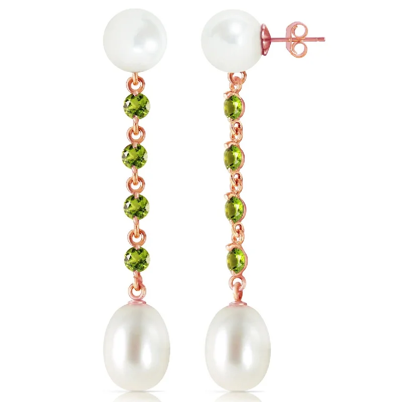 Serpent design earrings-14K Solid Gold Chandelier Peridot & Pearl Gemstone Earrings