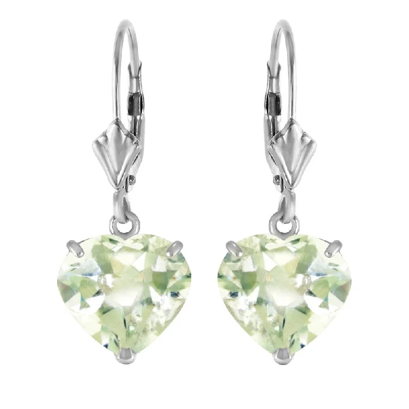 Pearl cluster earrings-14K Solid White Gold Leverback Earrings Natural 10mm Heart Green Amethysts