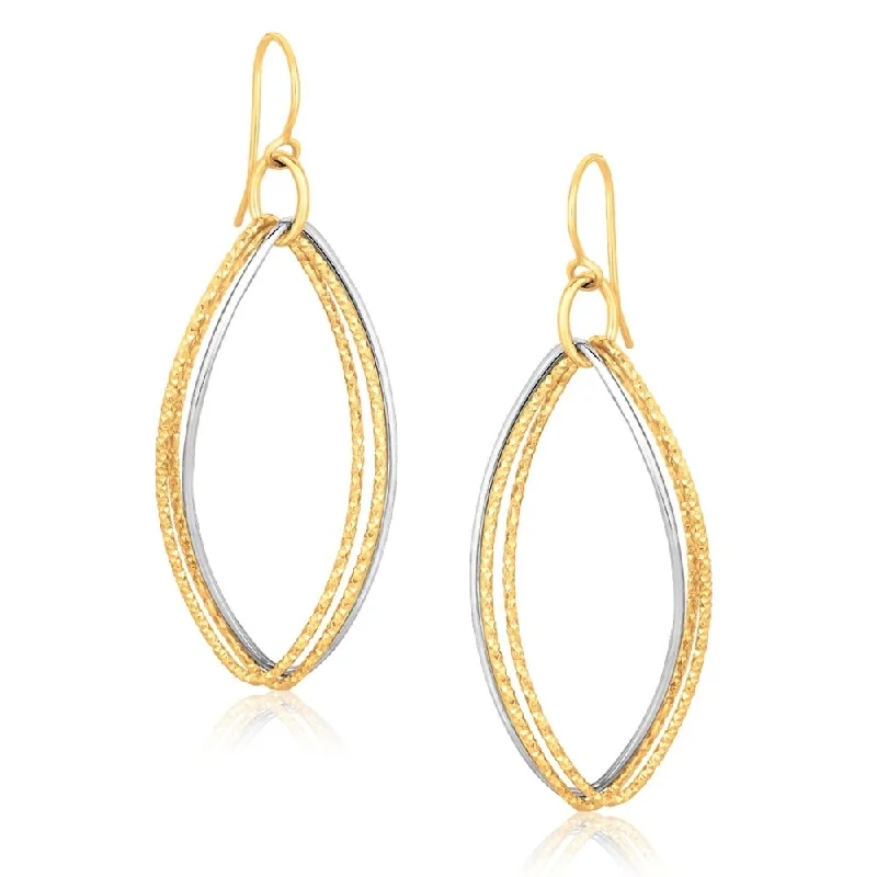 Heartbeat design earrings-14k Two Tone Gold Textured Triple Oval Shape Drop Earrings