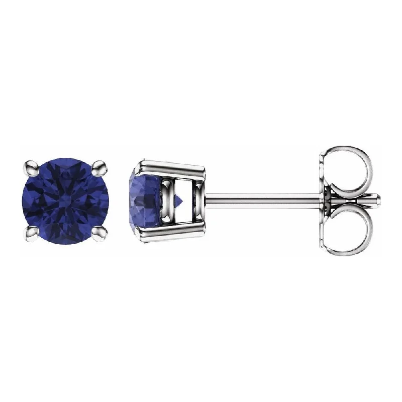 Floral cluster earrings-14K White Gold 5 mm Round Tanzanite Stud Earrings for Women