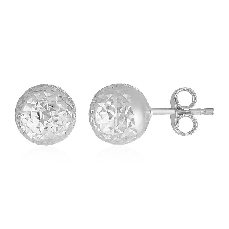 Crystal chandelier earrings-14k White Gold Ball Earrings with Crystal Cut Texture