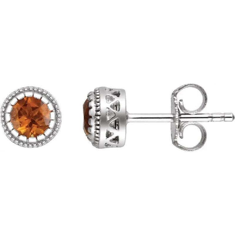 Handmade clay earrings-14K White Gold Citrine "November" Birthstone Stud Earring for Women