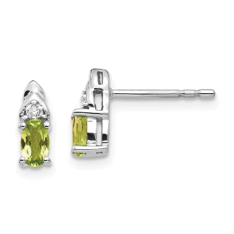 Bamboo style earrings-14k White Gold Peridot Diamond (L-9 mm, W-4 mm)