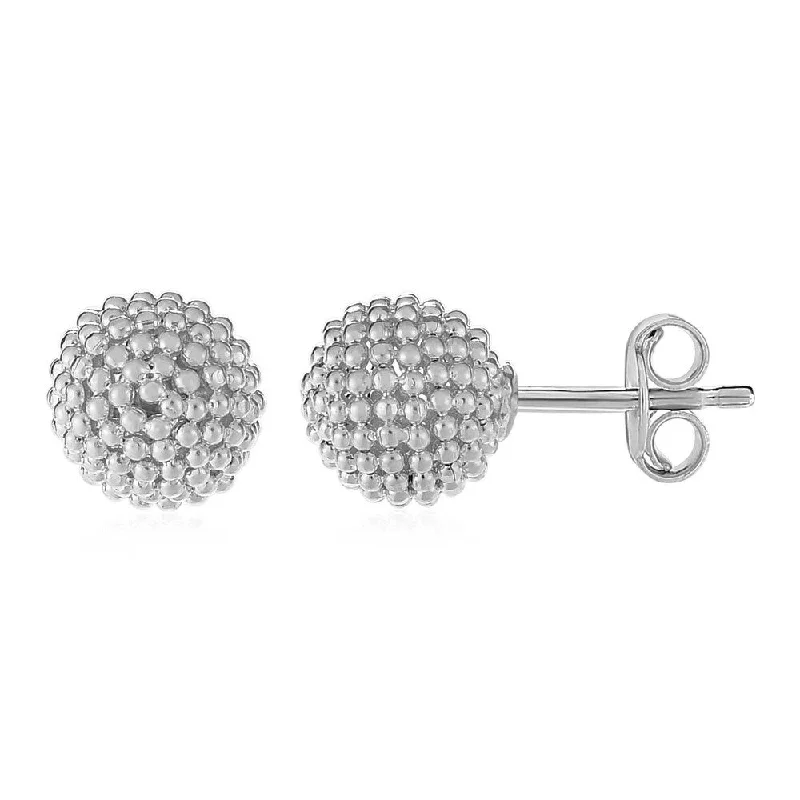 Moon phase earrings-14k White Gold Post Earrings with Beaded Spheres