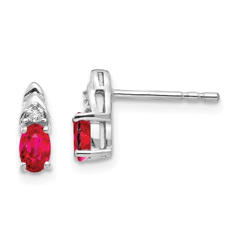 Elegant halo earrings-14k White Gold Ruby Diamond (L-9 mm, W-4 mm)