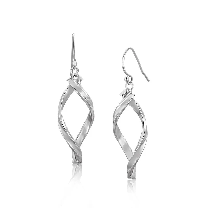 Tribal pattern earrings-14k White Gold Twisted Freeform Oval Drop Earrings