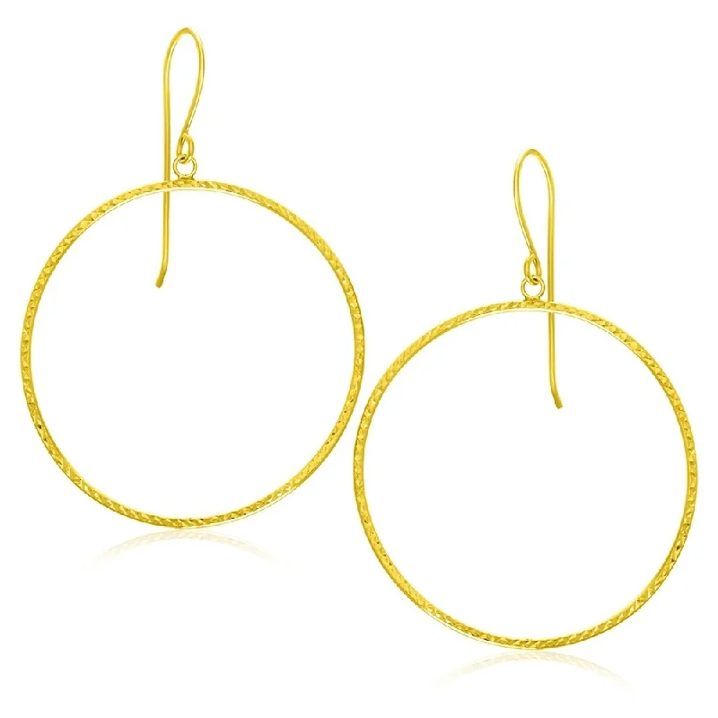 Statement chunky earrings-14k Yellow Gold Circle Earrings with Diamond Cut Texture