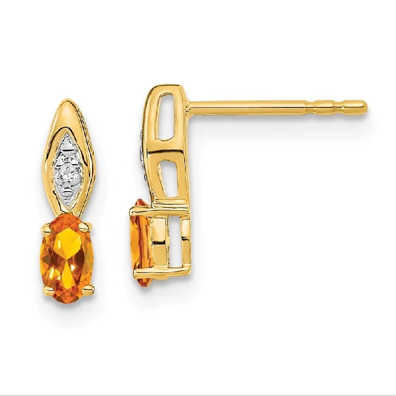 Infinity design earrings-14k Yellow Gold Citrine Diamond Earring (L-12 mm, W-3 mm)