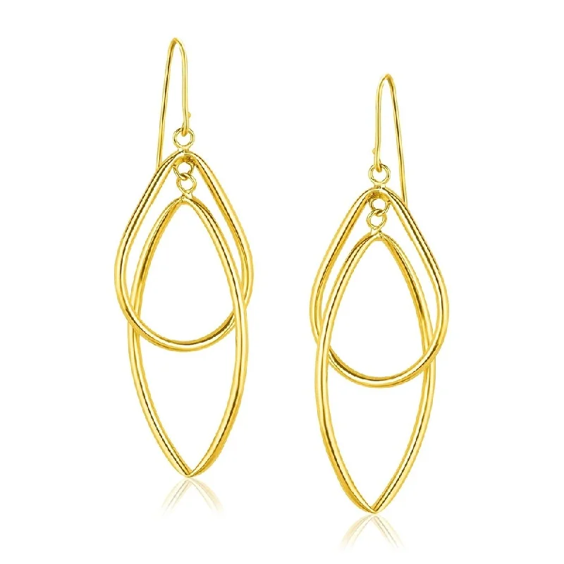 Rustic wooden earrings-14k Yellow Gold Entwined Teardrop Double Row Earrings