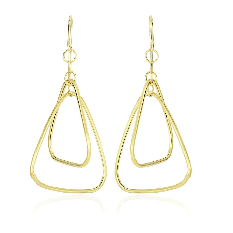 Victorian style earrings-14k Yellow Gold Rounded Triangle Tube Design Drop Earrings