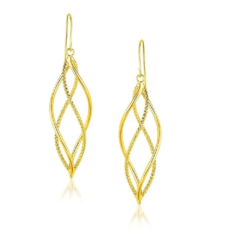 Vintage pearl earrings-14k Yellow Gold Spiral Style Double Row Dangling Earrings