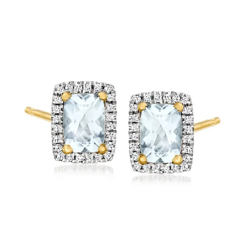 Opal gem earrings-14Kt Solid Gold Aquamarine With H-I Color, I1-I2 Clarity Diamond Stud Earrings