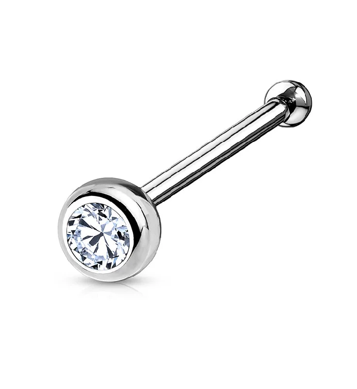 Moon phase earrings-14kt White Gold Bezel Set CZ Top Nosebone