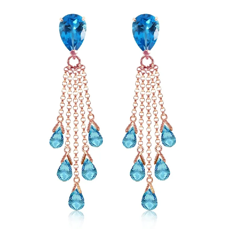 Baguette cut earrings-15.5 Carat 14K Solid Rose Gold Chandelier Earrings Briolette Blue Topaz