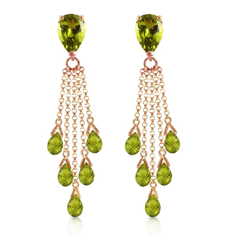 Infinity twist earrings-15.5 Carat 14K Solid Rose Gold Chandelier Earrings Briolette Peridot