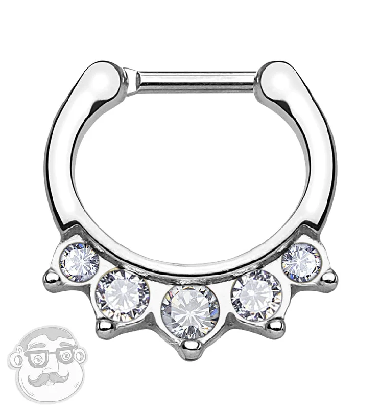 Multi-stone earrings-16G Five CZ Gem Stainless Steel Septum Clicker