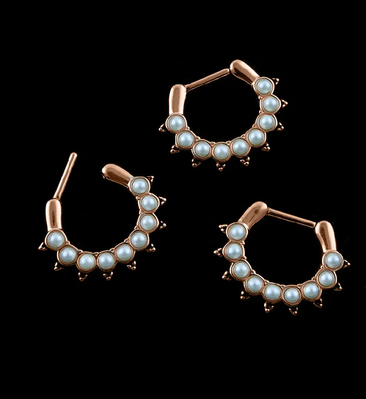 Modern minimalist earrings-16G Pin Pearl Rose Gold PVD Septum Clicker