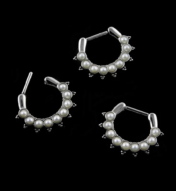 Tribal pattern earrings-16G Pin Pearl Septum Clicker