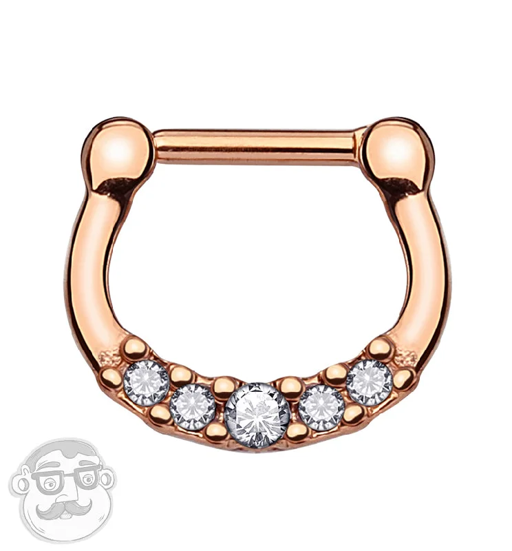 Opal gem earrings-16G PVD Rose Gold CZ Line Stainless Steel Septum Clicker