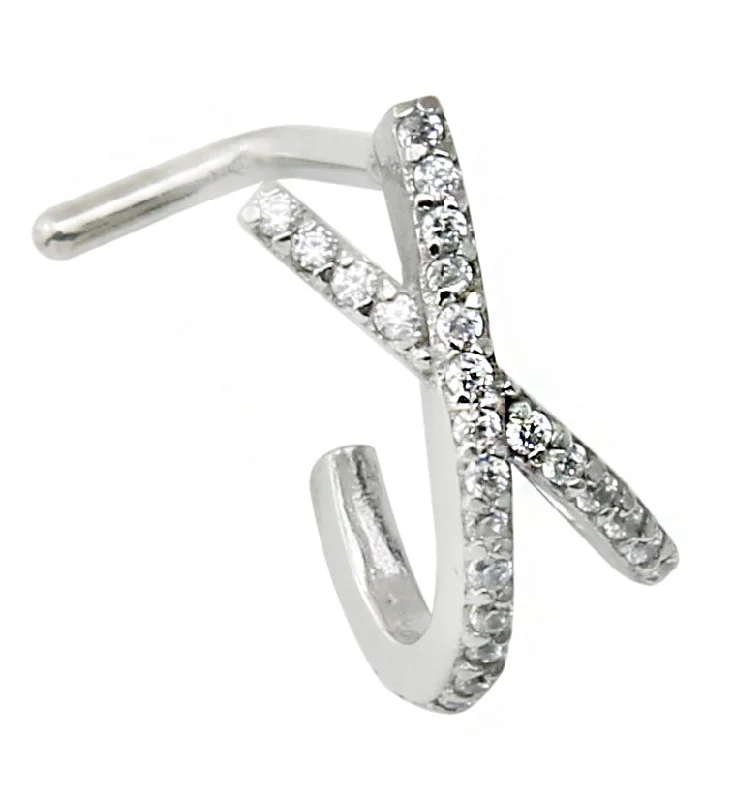 Triple stud earrings-18G Intersect Double Line CZ Nose Curve