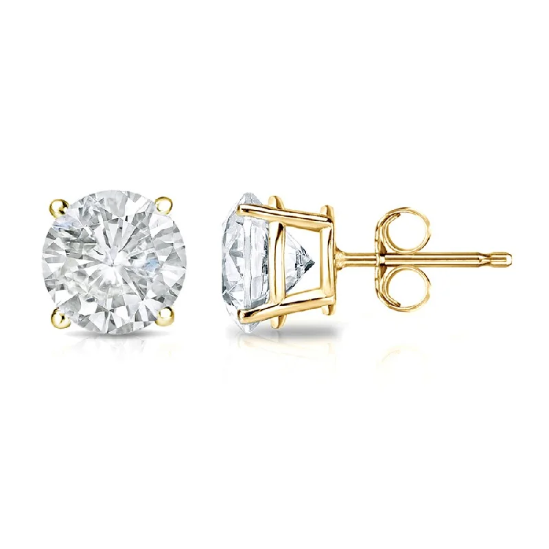 Bamboo style earrings-18k Gold 1 1/4ct TW Clarity Enhanced Round Solitaire Diamond Stud Earrings (I1-I2)