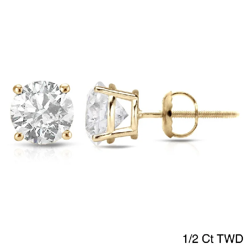 Modern minimalist earrings-18K Yellow Gold 1/2ct to 2ct TW Clarity Enhanced Diamond Stud Earrings