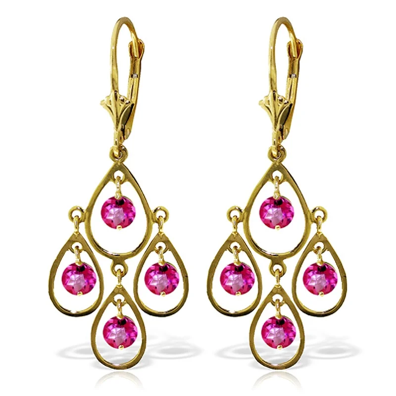 Adjustable moon earrings-2.4 Carat 14K Solid Gold Pink Topaz Tiered Gemstone Earrings