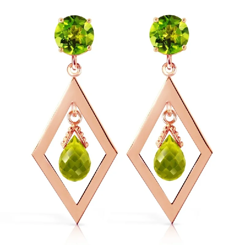 Sunburst design earrings-2.4 CTW 14K Solid Rose Gold Peridot Dangling Earrings