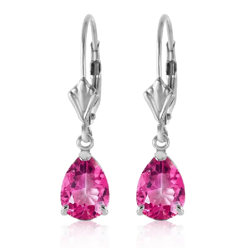 Celtic knot earrings-2.85 Carat 14K Solid White Gold Cherub Pink Topaz Earrings