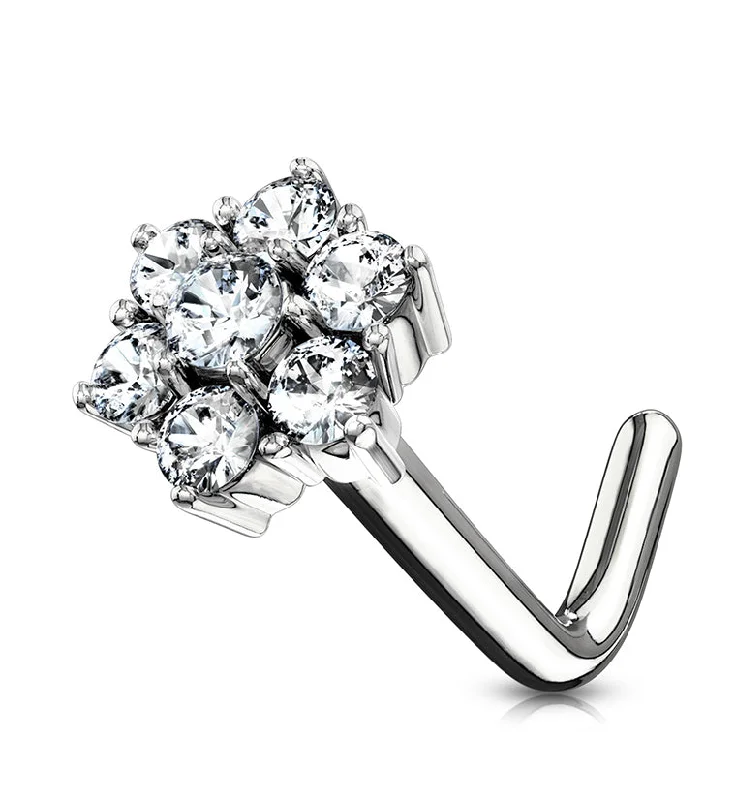 Star-shaped drop earrings-20G 14kt White Gold CZ Flower Pack L Bend Nose Ring