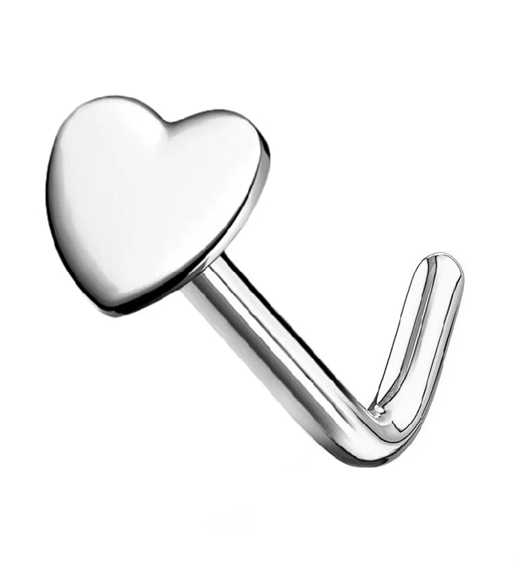 Mixed metal earrings-20G 14kt White Gold Heart L Shaped Nose Ring