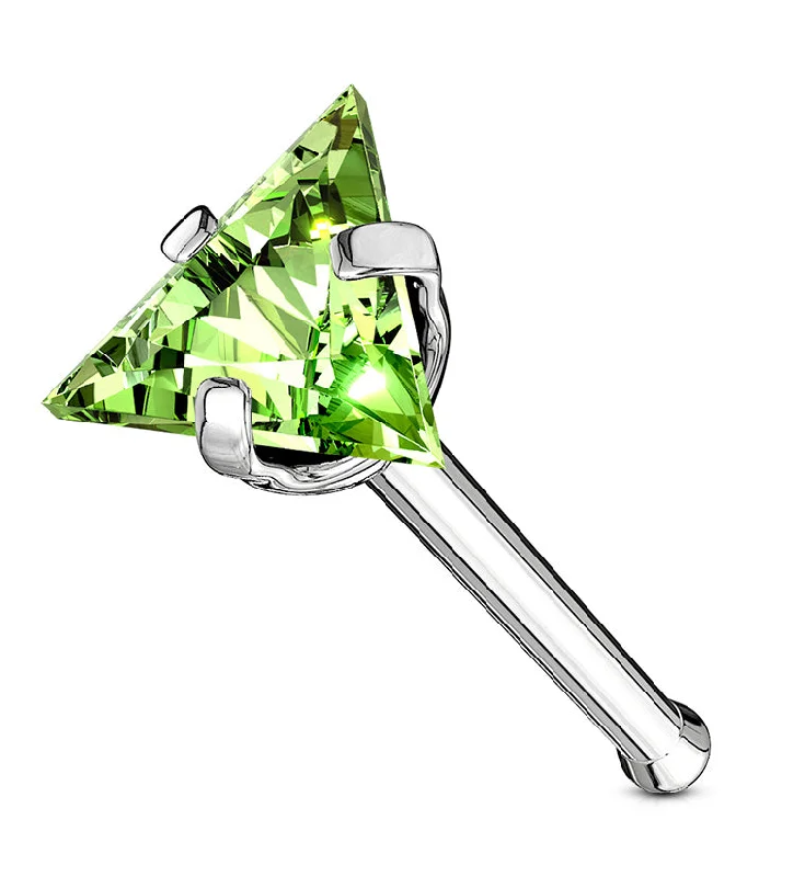 Baguette cut earrings-20G Green Triangle CZ Stainless Steel Nosebone