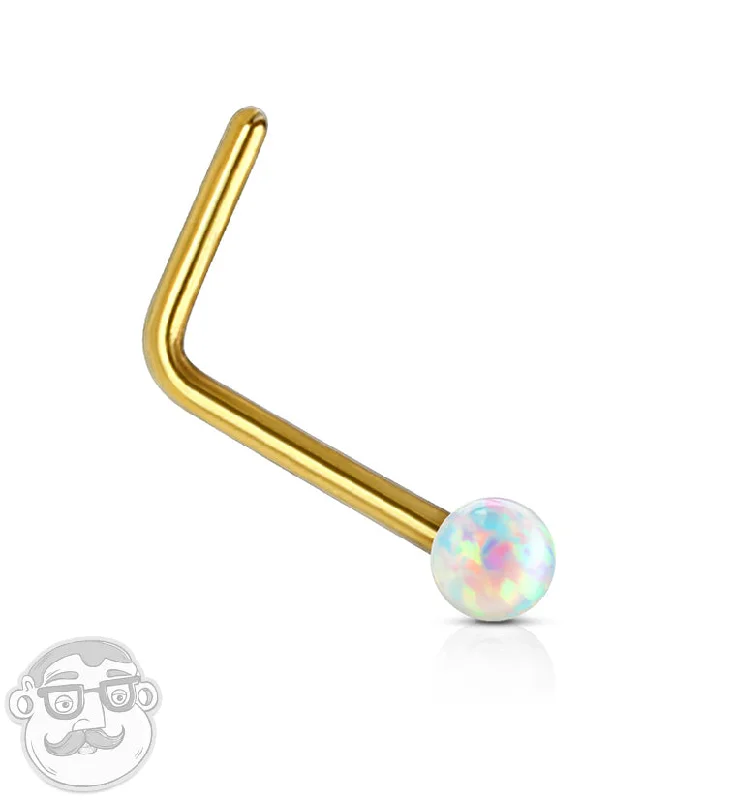 Adjustable moon earrings-20G Opalite 14kt Gold L Bend Nose Ring