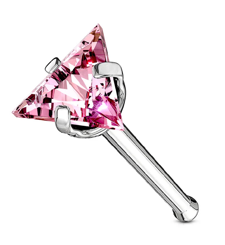 Adjustable moon earrings-20G Pink Triangle CZ Stainless Steel Nosebone