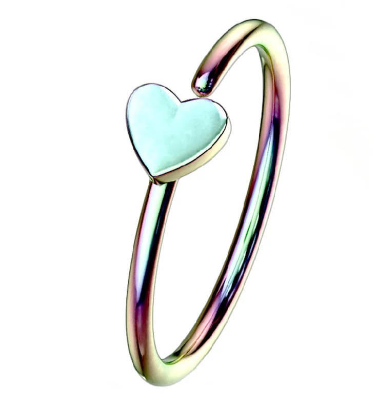 Minimalist bar earrings-20G Rainbow PVD Stainless Steel Heart Seamless Ring