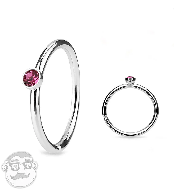 Filigree design earrings-20G Stainless Steel Nose Hoop with Micro Pink CZ Gem