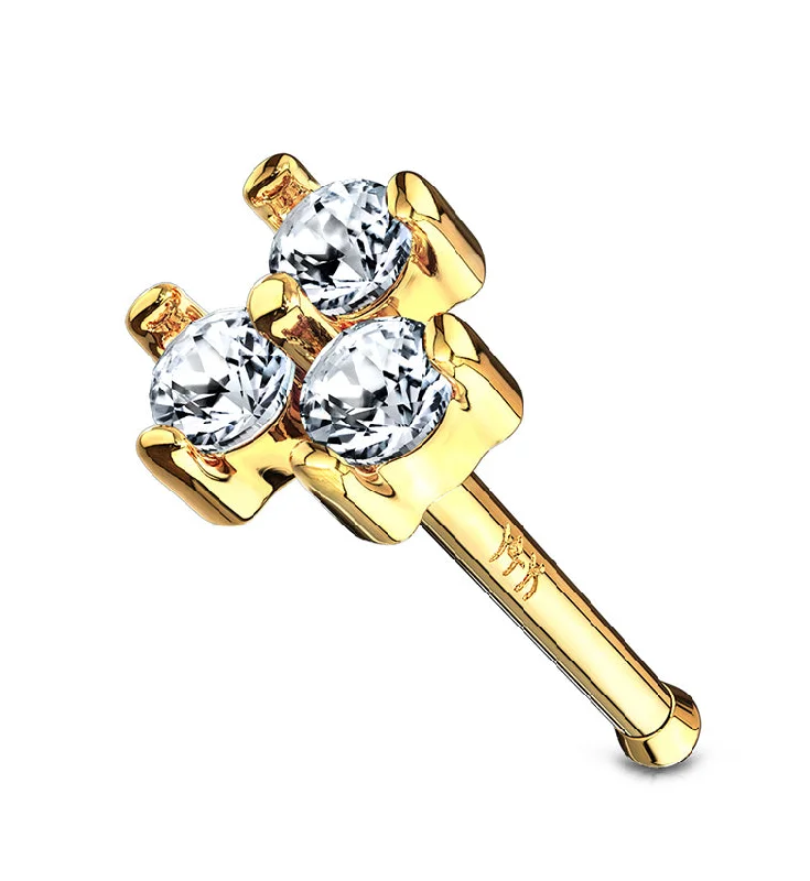 Double heart earrings-20G Trinity CZ 14kt Gold Nosebone