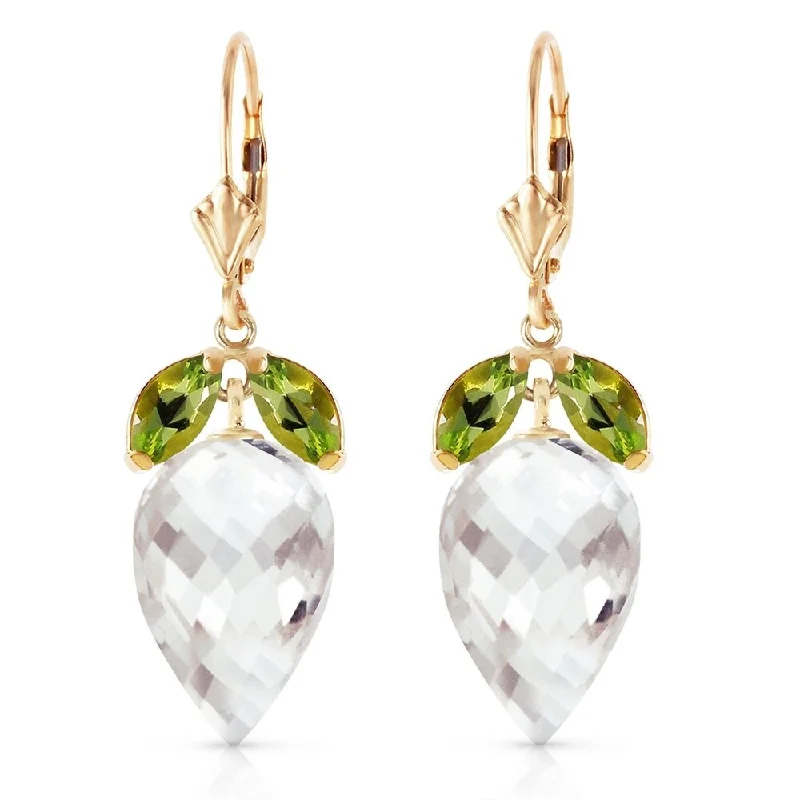 Engraved monogram earrings-25.5 CTW 14K Solid Gold Earrings Peridot Briolette White Topaz