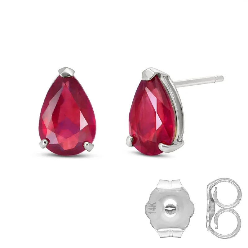 Opal gem earrings-3.5 Carat 14K Solid White Gold Parade Ruby Earrings