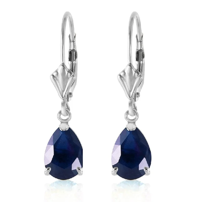 Retro style earrings-3 Carat 14K Solid White Gold Leverback Earrings Sapphire