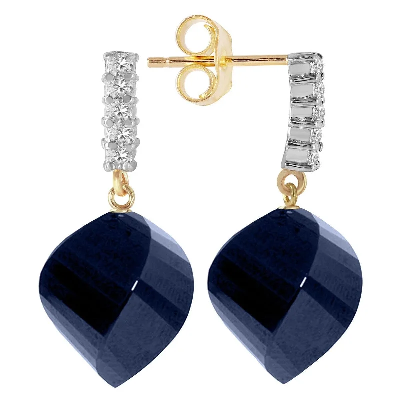 Leaf motif earrings-30.65 Carat 14K Solid Gold Gemstone Earrings Diamond Sapphire