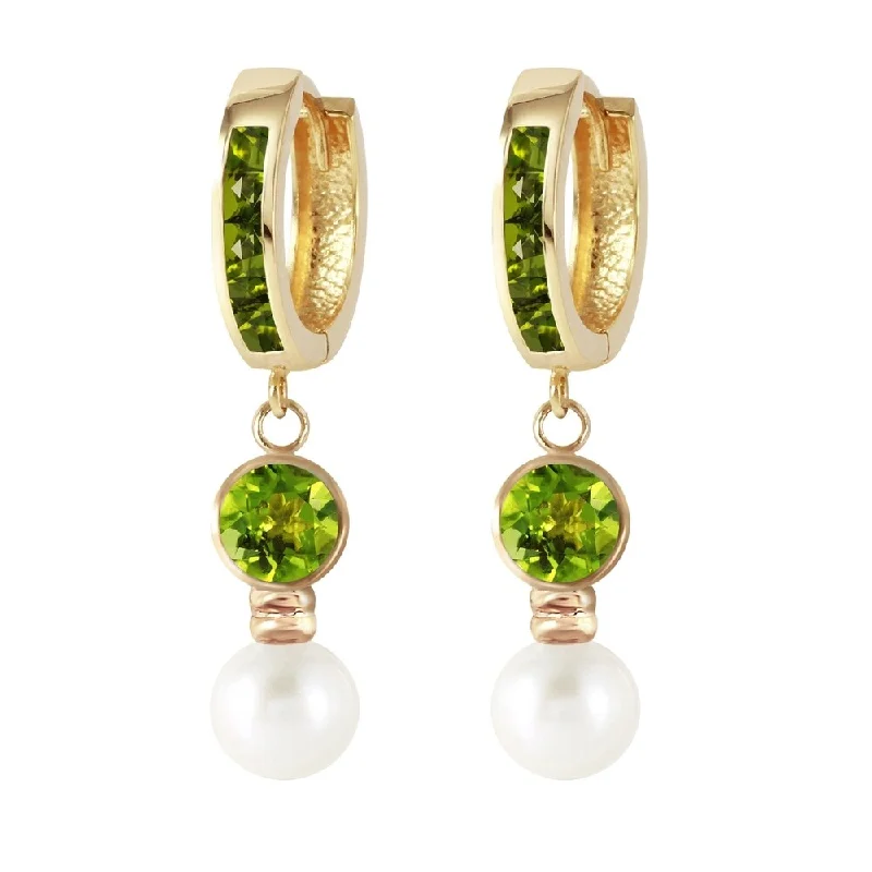 Chevron pattern earrings-4.3 CTW 14K Solid Gold Huggie Earrings pearl Peridot