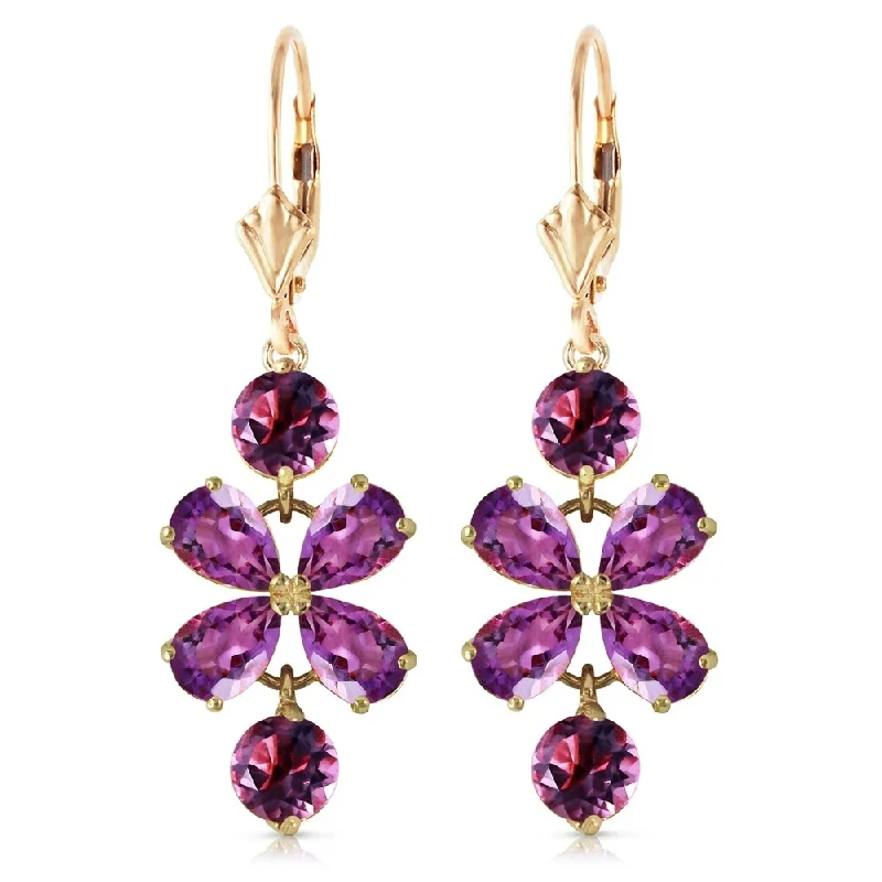 Peacock feather earrings-5.32 Carat 14K Solid Petals Amethyst Earrings