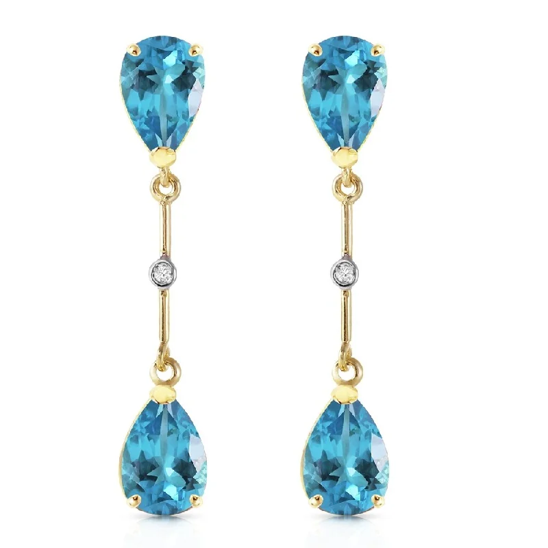 Braided gold earrings-7.01 Carat 14K Solid Gold Diamond Blue Topaz Dangling Earrings